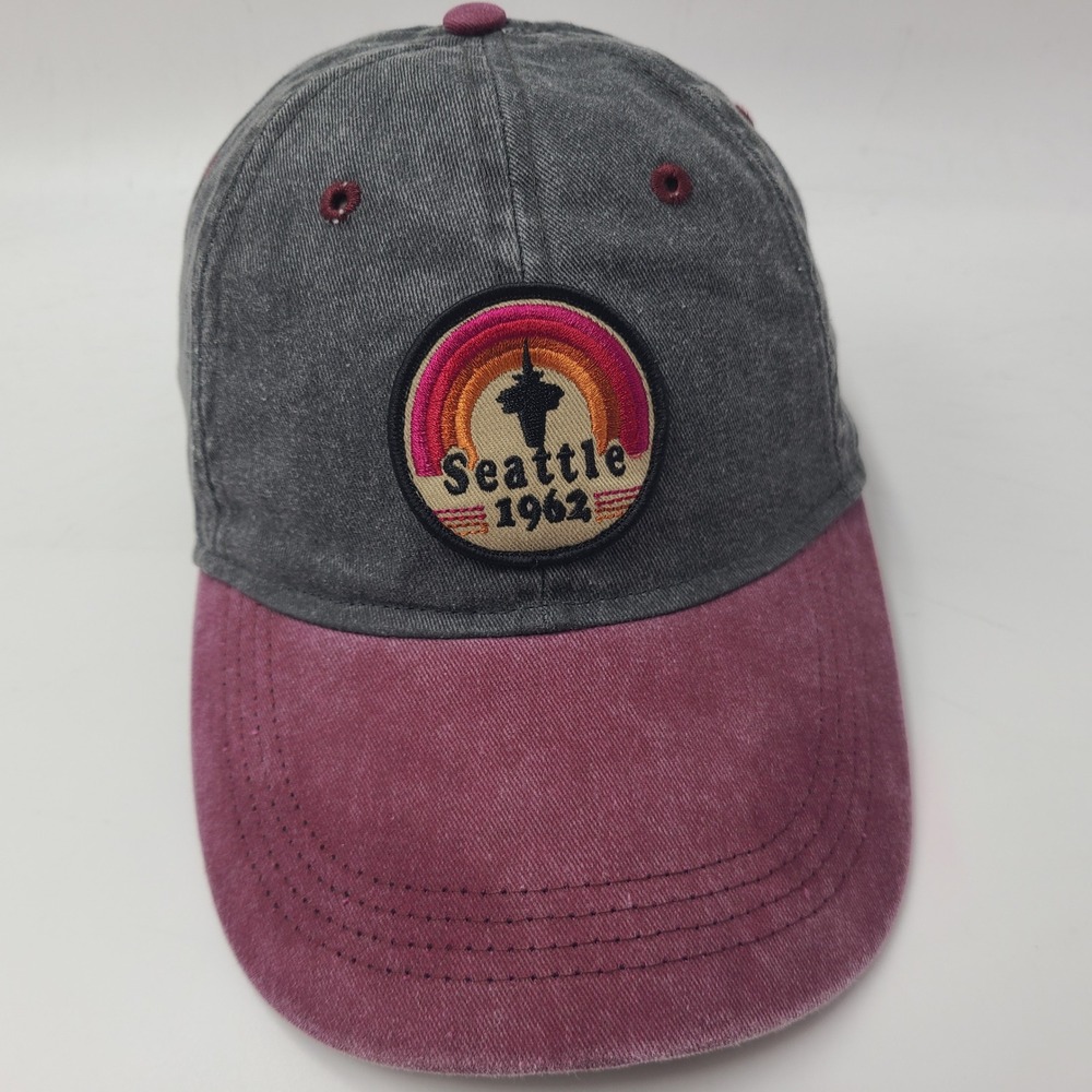 Space Needle Hat Adjustable Gray‎ Maroon Seattle 1962 Patch Travel Souvenir Men